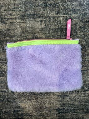 ipsy Lavender Faux Fur Pouch with Neon Accents
